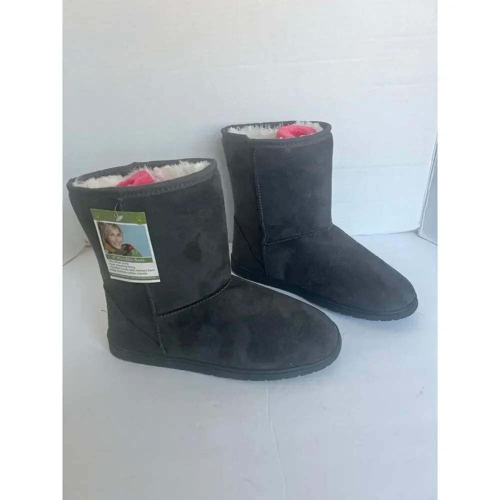 NWT DAWGS Dark Gray 9 Inch Faux Shearling Microfiber Vegan Winter Boots Sz 11‎